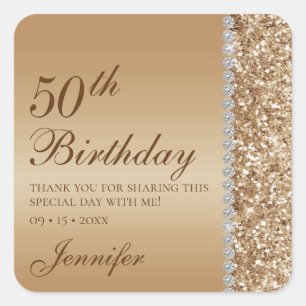 50th Elegant Gold Birthday Square Sticker