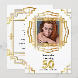 50th elegant gold white photo frame fifty chic invitation