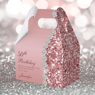50th Elegant Rose Gold Birthday Favour Box