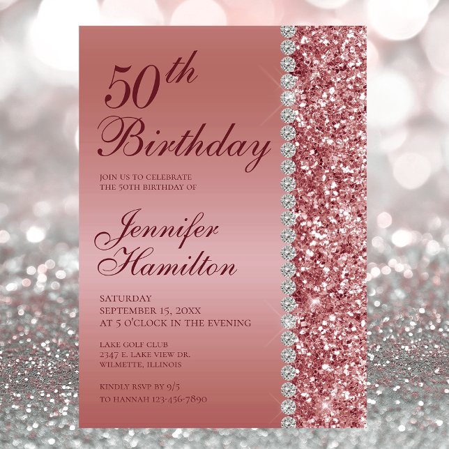 50th Elegant Rose Gold Birthday Invitation (Creator Uploaded)