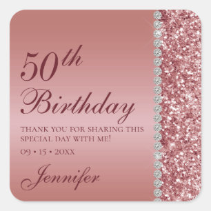 50th Elegant Rose Gold Birthday Square Sticker