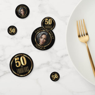 50th Fabulous Birthday - Black and Gold Confetti