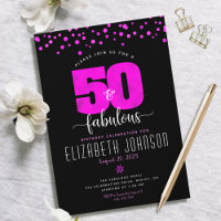50th fabulous birthday hot pink foil dots on black