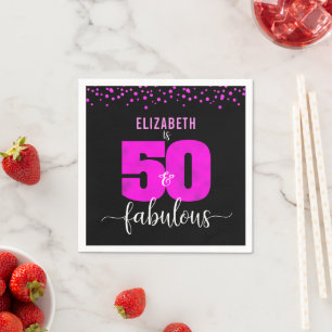 50th fabulous birthday hot pink glam dots black napkin