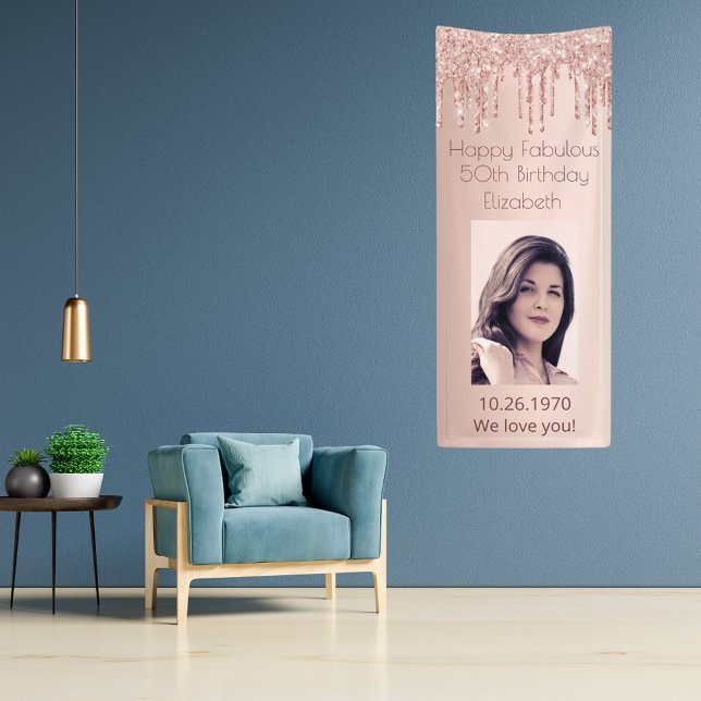 50th Fabulous birthday rose gold photo glitter Banner (Creator Uploaded)