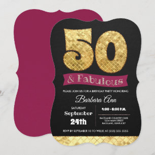 50th Fabulous Gold and Pink Fifty Birthday Invitation