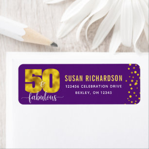 50th fabulous gold foil dots purple glam address