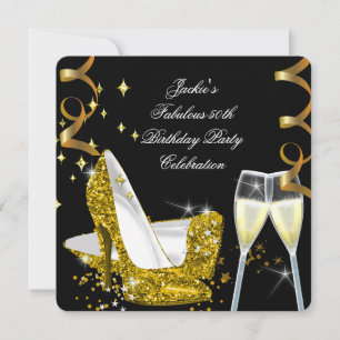 50th Fabulous Gold Glitter High Heels Birthday 2 Invitation