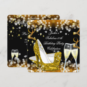 50th Fabulous Gold Glitter High Heels Birthday Invitation