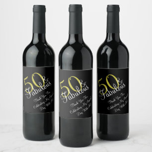 50th & Fabulous Gold & White Birthday Thank you Wine Label
