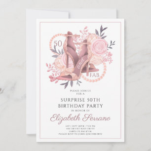 50th Fabulous Rose Gold Glitter Dancing Shoes  Invitation