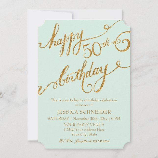 50th, Fiftieth Birthday Party Ticket Celebration Invitation (Front)