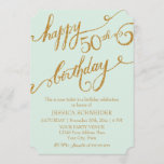 50th, Fiftieth Birthday Party Ticket Celebration Invitation<br><div class="desc">NOTE: THIS IS A FLAT PRINTED INVITATION there is no actual glitter or golden metallic inks used in making it. COLOR PALETTE: mint green, soft white and Gold glitter look DESIGN COLLECTION: 50th birthday party, fiftieth year celebration invite. This ticket style invite begins with Audrey Jeanne's hand lettered calligraphy which...</div>