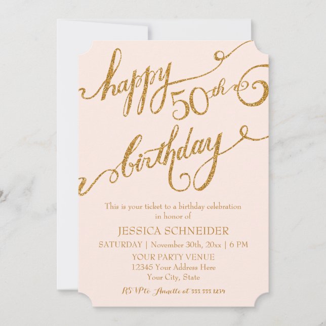 50th, Fiftieth Birthday Party Ticket Celebration Invitation (Front)