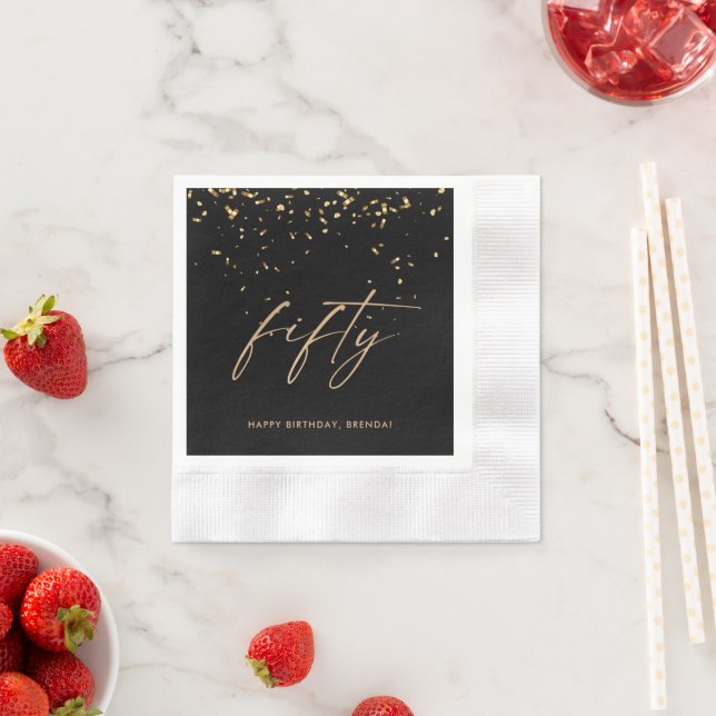 50th Fiftieth Elegant Gold Confetti Birthday Party Napkin (Insitu)
