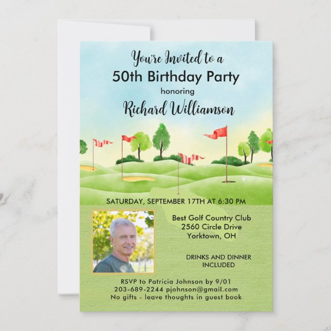 50th Fiftieth Men's Birthday Party Photo Golf  Invitation (Front)