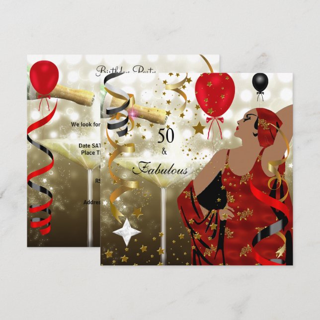 50th Fifty Birthday Party Glamourous Lady Fabulous Invitation (Front/Back)