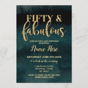 50th Fifty & Fabulous Birthday Party Gold Invite