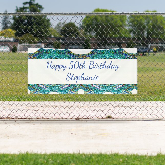50th Fifty Happy Birthday Party Blue Abstract Banner (Insitu)