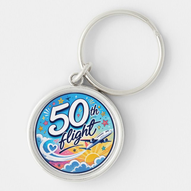 50th flight aeroplane colourful souvenir key ring (Front)