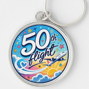 50th flight aeroplane colourful souvenir key ring