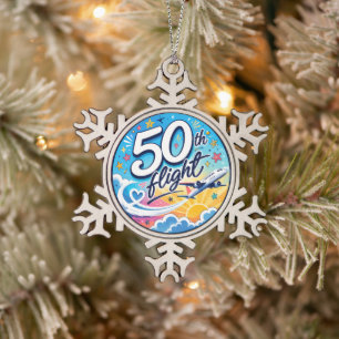 50th flight aeroplane colourful souvenir snowflake pewter christmas ornament