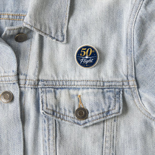 50th flight gold aeroplane travel souvenir 3 cm round badge