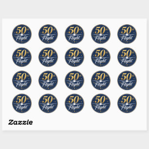 50th flight gold aeroplane travel souvenir classic round sticker