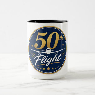 50th flight gold aeroplane travel souvenir mug