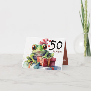 50th Frog Holiday Birthday Gift wrapped presents Invitation