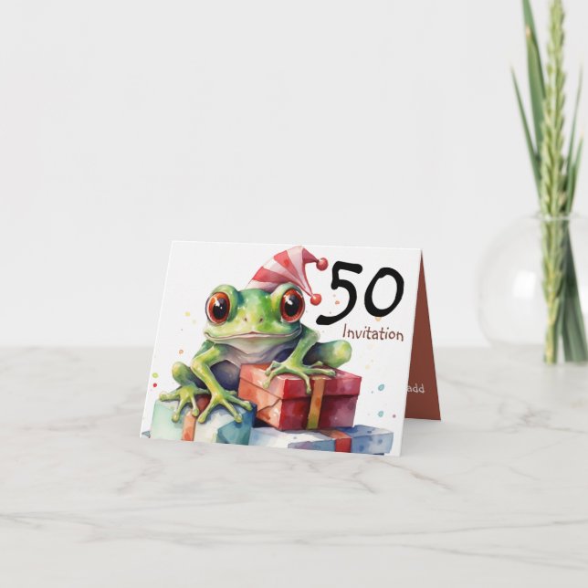 50th Frog Holiday Birthday Gift wrapped presents Invitation (Front)