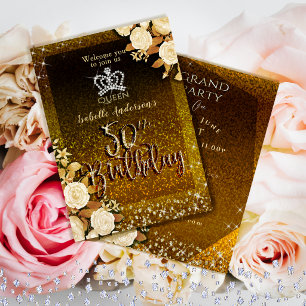 50th Glittering Crown Gold Birthday Invitation