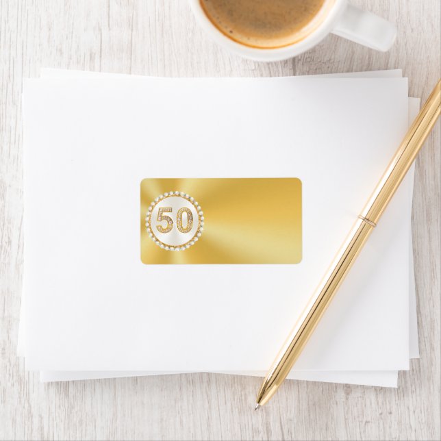 50th, Gold Address Labels, Address Label Stickers (Insitu)