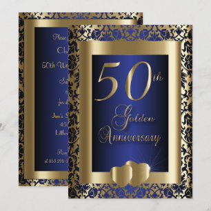 50th Gold and Blue Wedding Anniversary   DIY Text Invitation