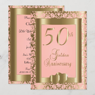 50th Gold and Pink Rose Wedding Anniversary Invitation