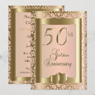 50th Gold and Rose Wedding Anniversary DIY Text Invitation