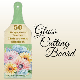 50th gold anniversary floral green cutting board
