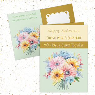 50th Gold Anniversary flowers green Card