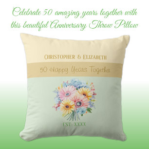 50th gold anniversary flowers green cushion