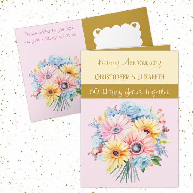 50th Gold Anniversary flowers pink Card (Creator Uploaded)