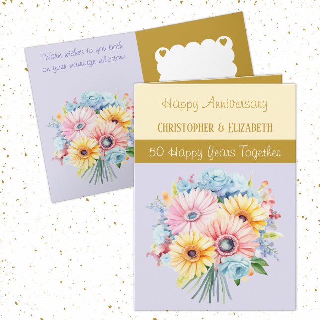 50th Gold Anniversary flowers purple Card (Creator Uploaded)