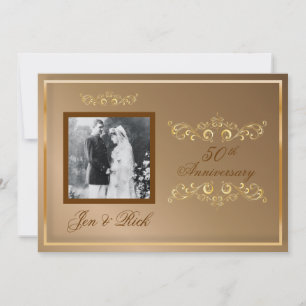 50th, Gold Anniversary, Gold Swirls Photo Invitation