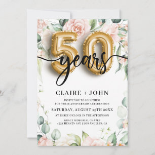 50th Gold Balloon Years Anniversary Invitation