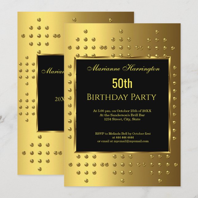 50th gold Birthday Anniversary Invitation (Front/Back)