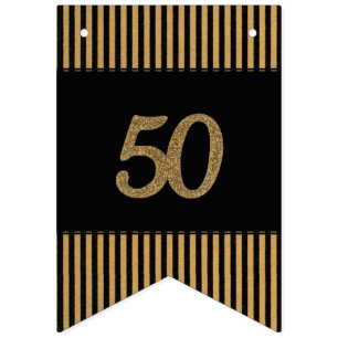 50th Gold - Black & Gold Stripes Bunting
