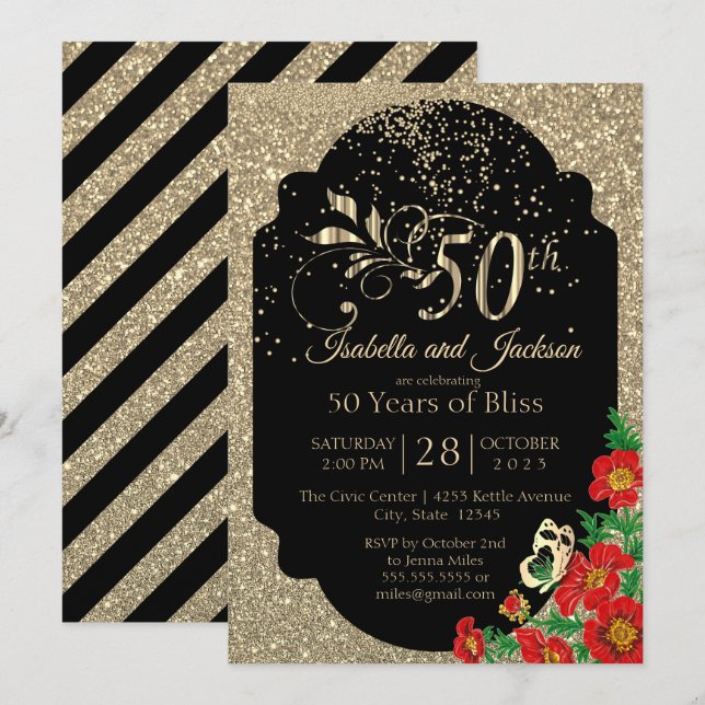 50th Gold Confetti Glitter Anniversary Invitation (Front/Back)