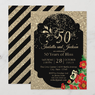 50th Gold Confetti Glitter Anniversary Invitation