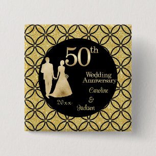 50th Gold Couple Wedding Anniversary Glitter 15 Cm Square Badge