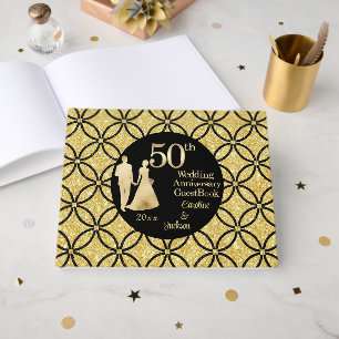 50th Gold Couple Wedding Anniversary Glitter Guest Book