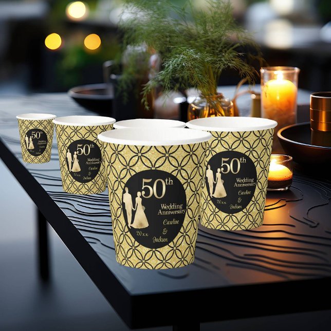 50th Gold Couple Wedding Anniversary Glitter Paper Cups (Creator Uploaded)